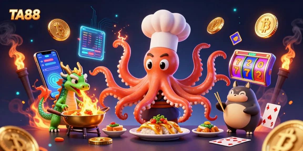 Experience thrilling gaming action at TA88 with cartoon characters in a vibrant casino scene.