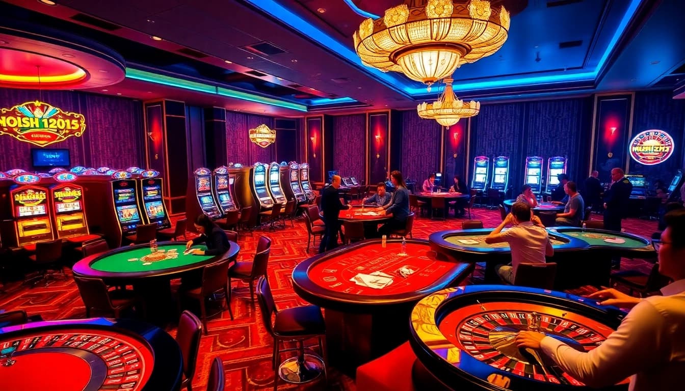 Experience thrilling moments at https://xx88csn.com/ with players enjoying poker and slot games in an upscale casino.
