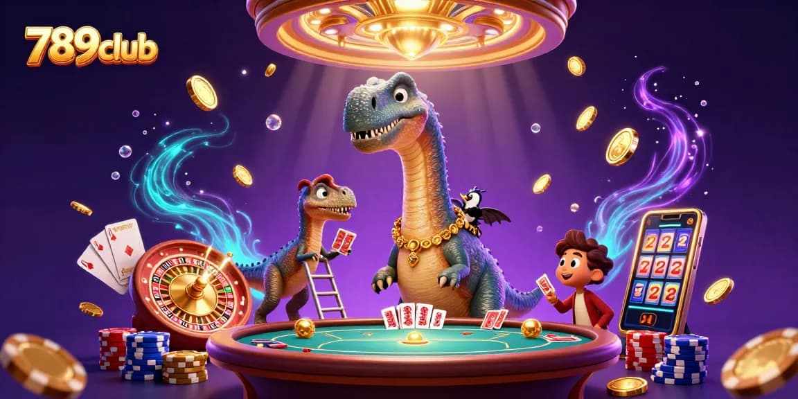 Experience the thrill of 789club's vibrant casino scene with dynamic characters and sparkling elements.
