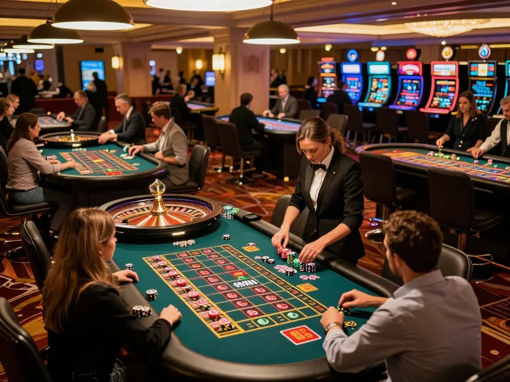 Players enjoying the excitement of roulette at 98win's luxurious casino floor