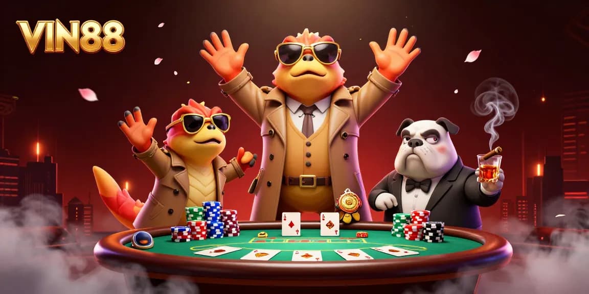 Engage in thrilling poker excitement at VIN88 with raptors amusingly disguised in a trench coat.
