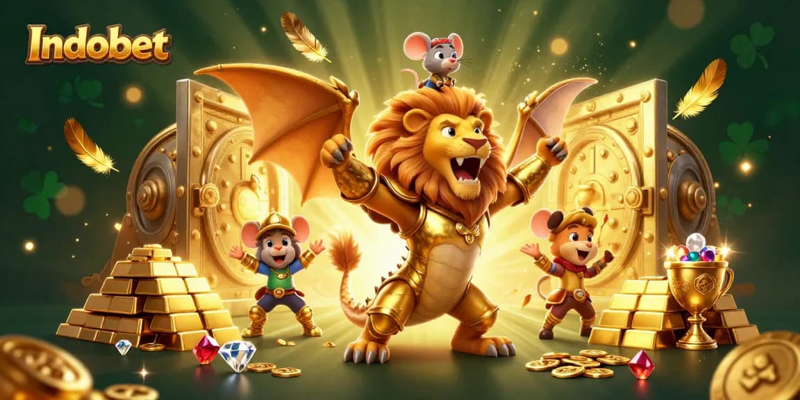 Indobet menghadirkan keseruan taruhan dengan chimera berani dikelilingi kekayaan emas dan harta karun.