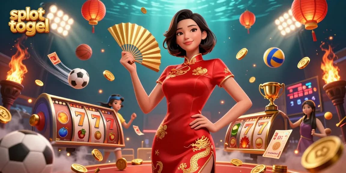 Engage with slot togel action amidst a vibrant 3D illustration of a confident Asian woman in a qipao dress.