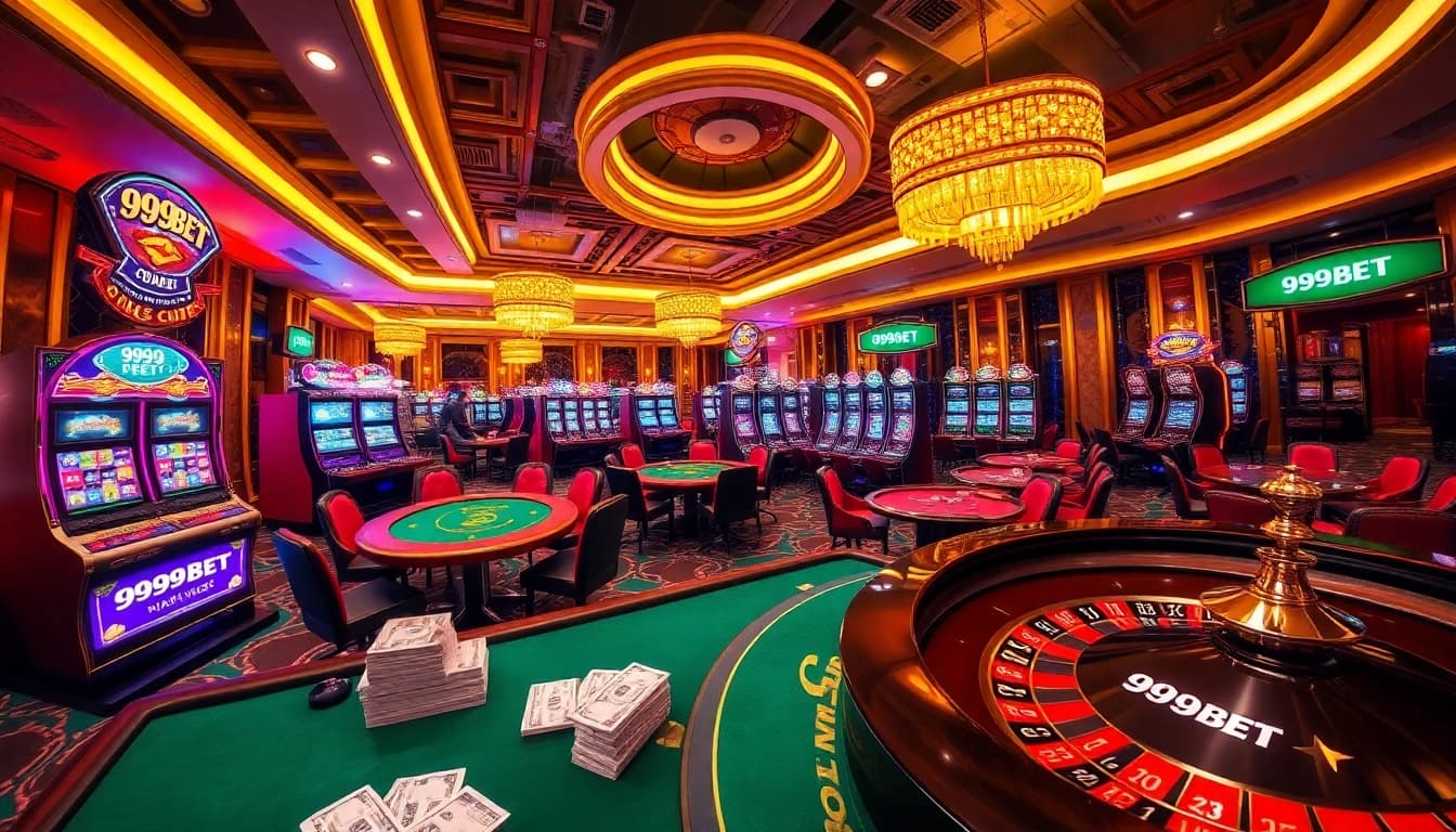 Players enjoying a thrilling experience at 999BET casino tables, showcasing luxury and engagement.