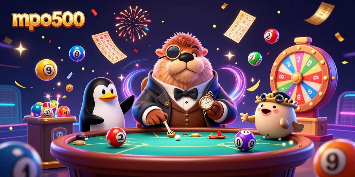 Experience thrilling gameplay with mpo500 at the vibrant poker table surrounded by playful 3D characters.