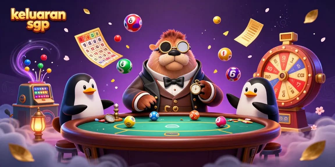 Experience the excitement of keluaran sgp with vibrant lottery elements and cartoon characters in a dynamic scene.