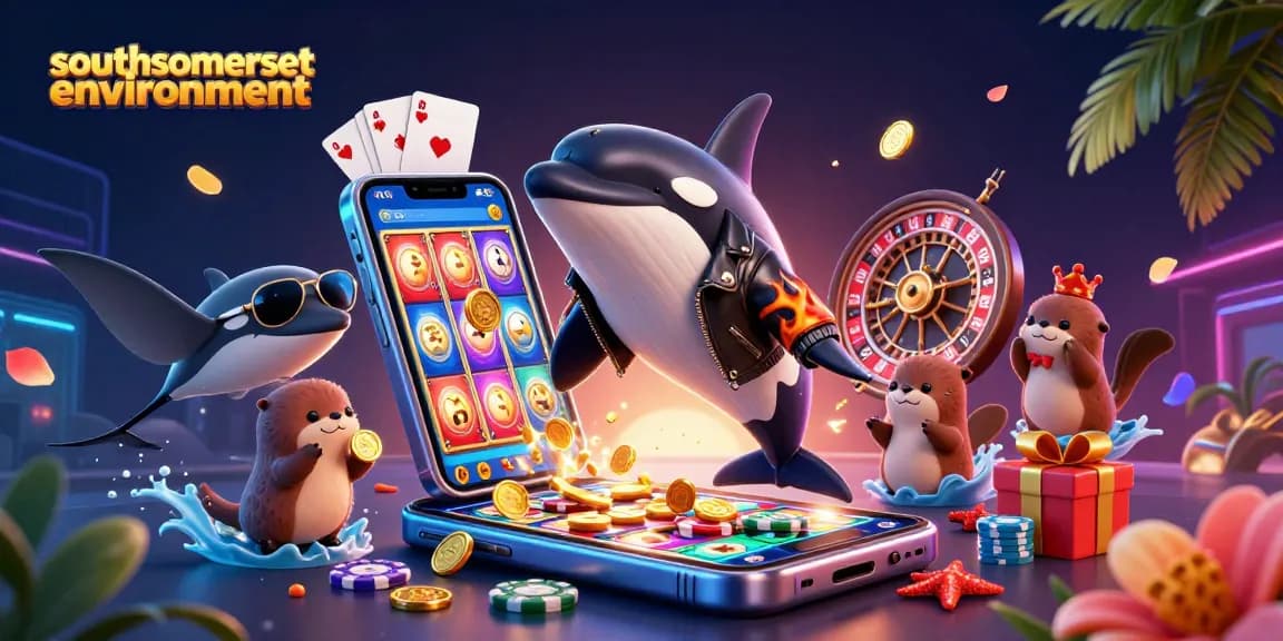Watch the orca whale and sea otters celebrate at southsomersetenvironment inspired casino.