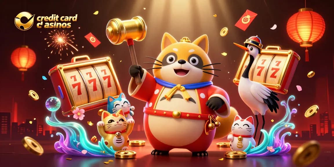 Experience the excitement of credit card deposit casinos with dynamic characters and vibrant casino elements.