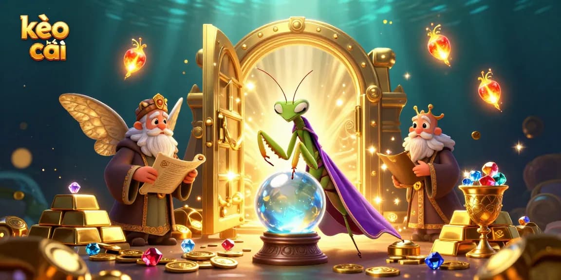 Engage in kèo nhà cái with a vibrant 3D rendering showcasing a fortune teller and treasures, perfect for gamblers.