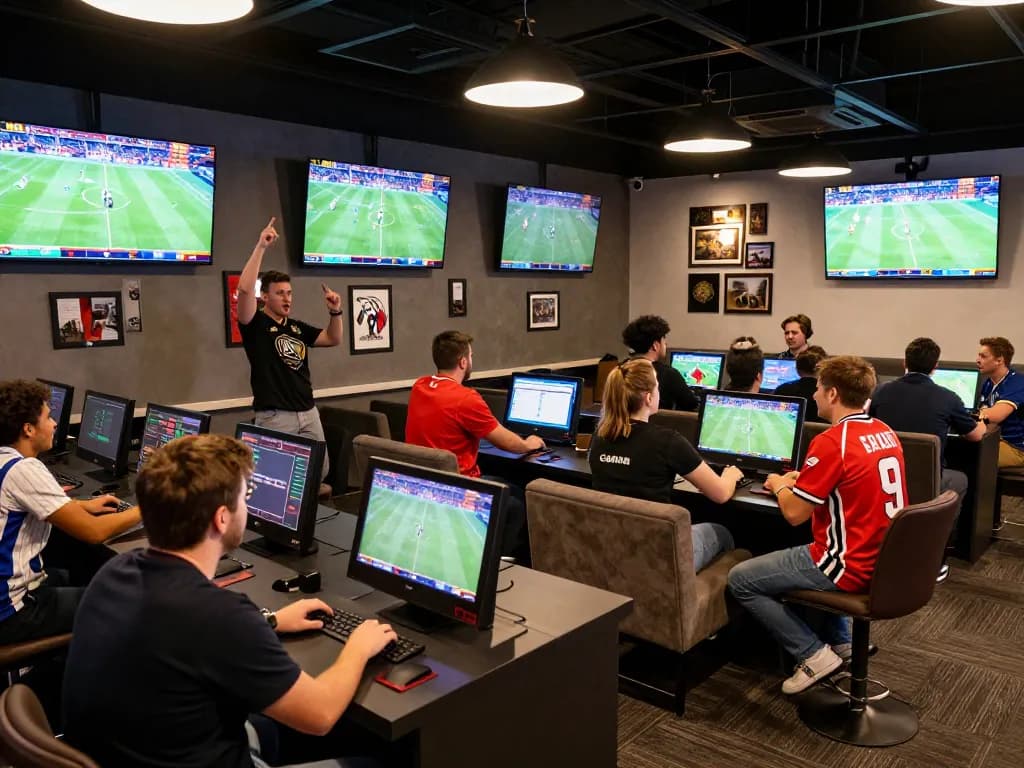 Betters placing strategic wagers at a modern debet sports betting lounge.