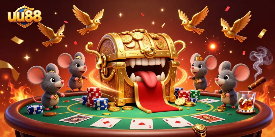 Join the thrill of gambling with uu88 as cartoon mice chase golden treasures and poker riches