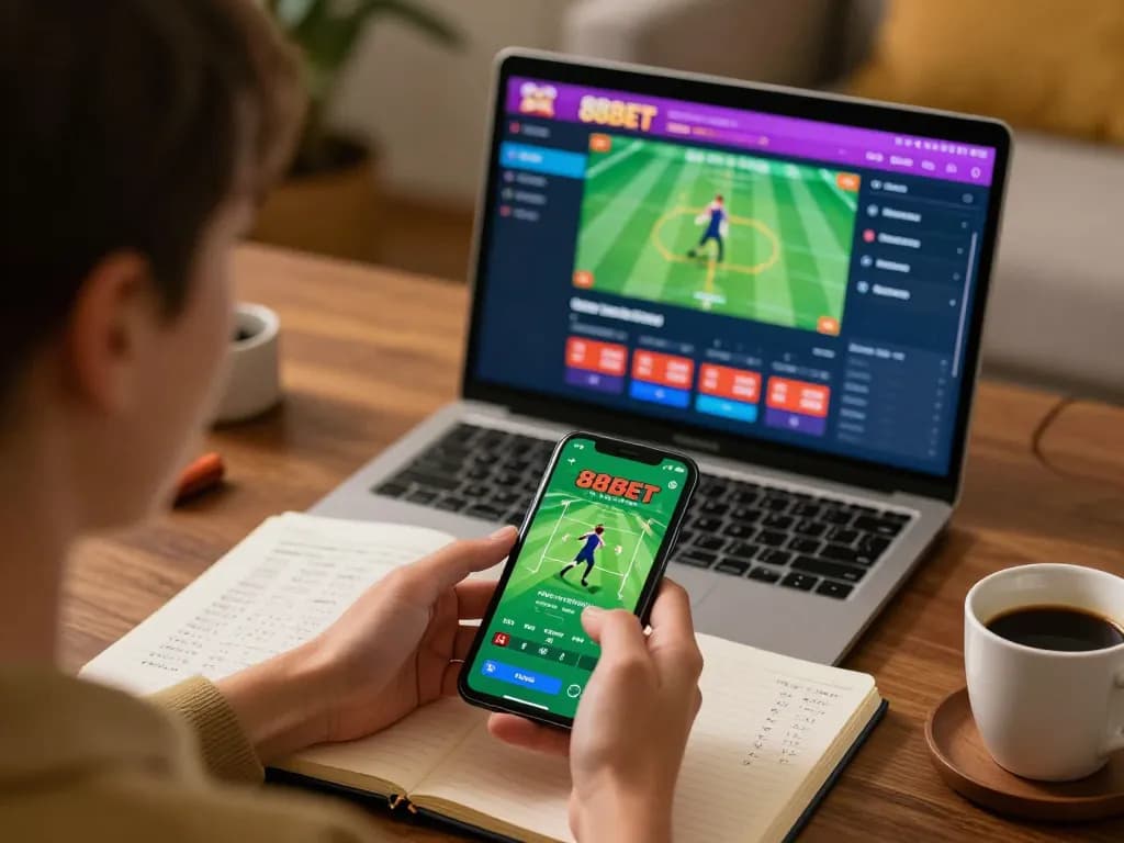Experience betting excitement with 88BET app on smartphone, enhancing gaming strategies at home.