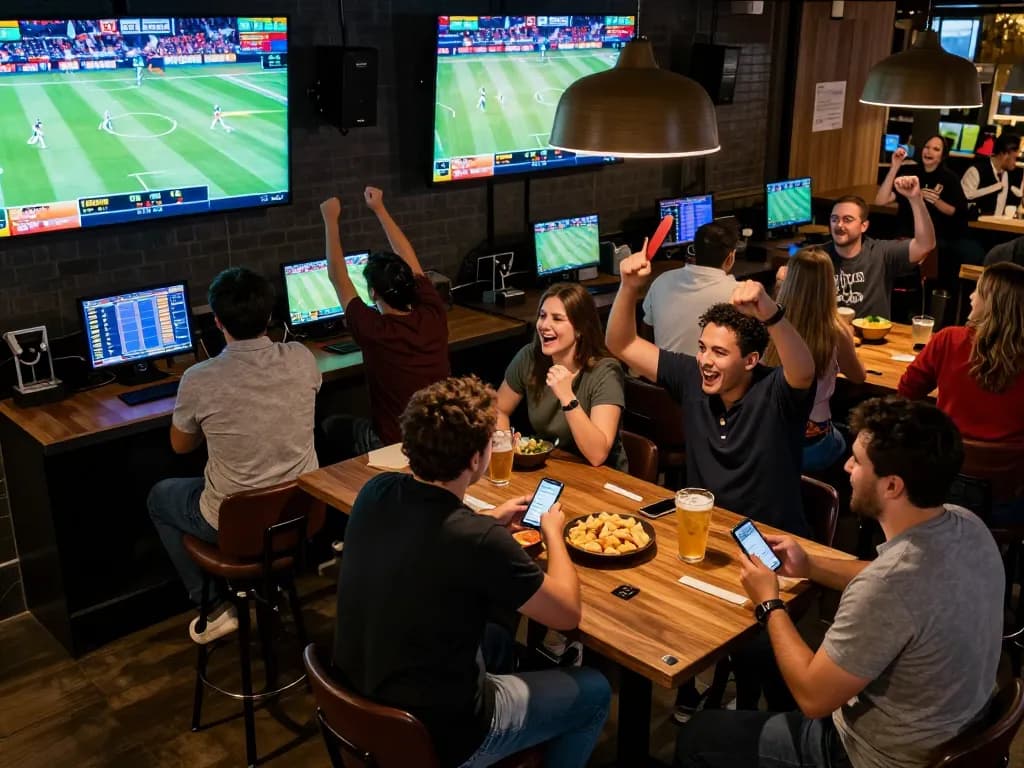Fun88 users experiencing live sports betting excitement in a vibrant social setting.