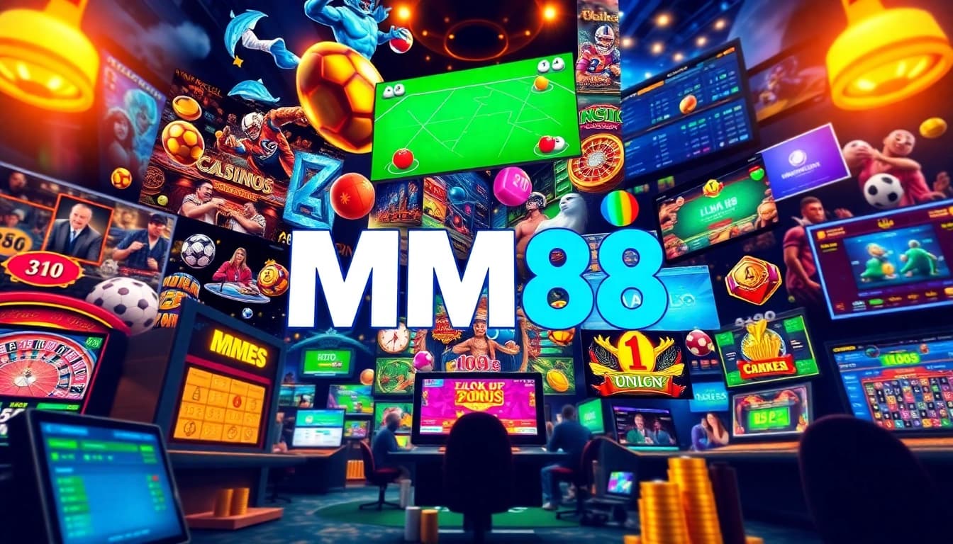 Explore the thrill of MM88 online gaming with vibrant casino games and sports betting visuals.