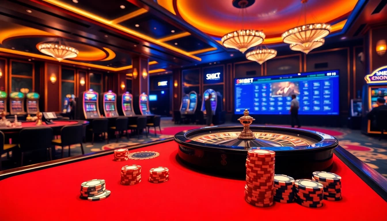 Engage in thrilling games at SHBET's vibrant casino atmosphere with roulette and poker.