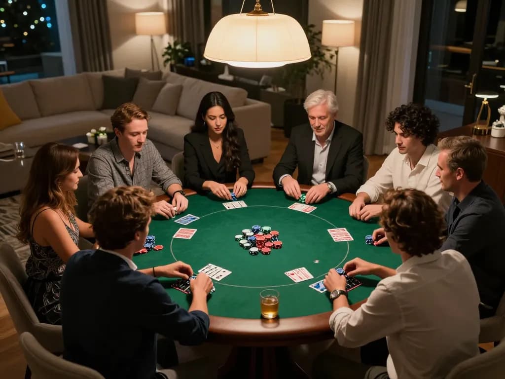 Engaged players enjoying a strategic tr88 poker night with colorful chips and cards.