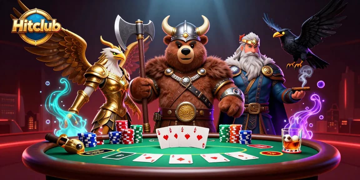Hitclub showcases a vibrant casino scene with characters and poker elements, enhancing the excitement of gaming.