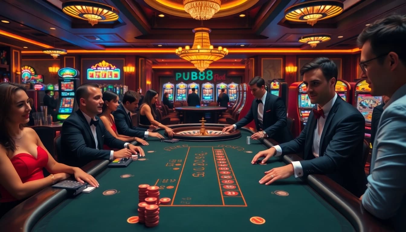 Experience the thrill of casino gaming at PUB88 with professional dealers and vibrant tables.
