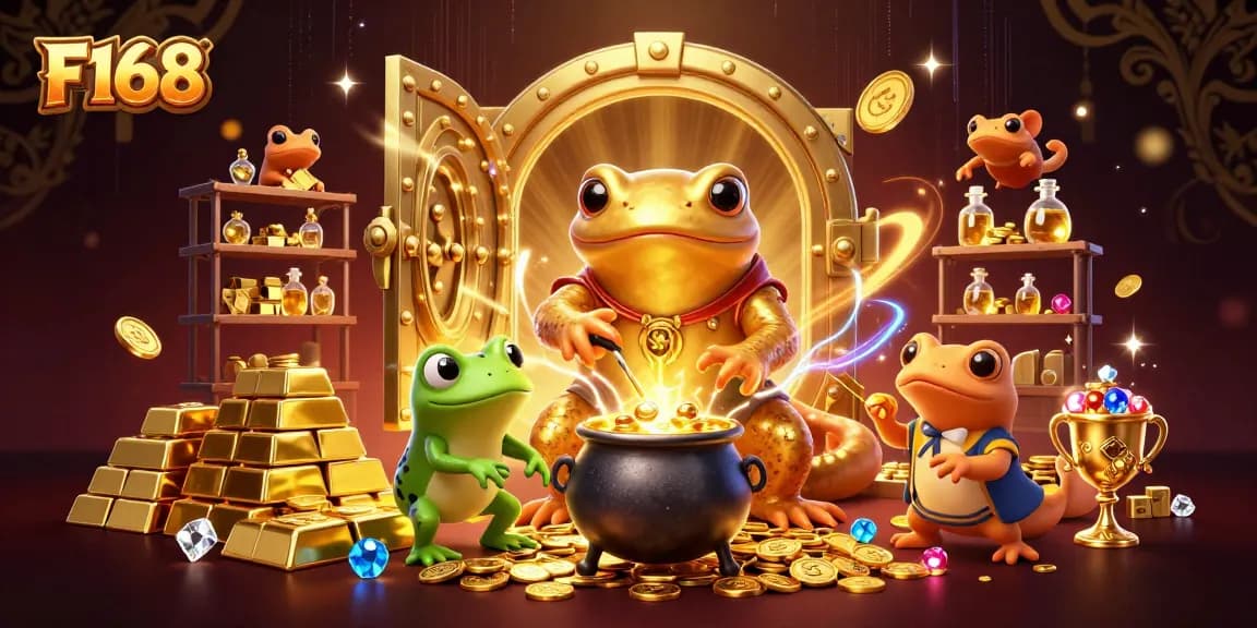 Experience the thrilling world of F168 with a magical scene of alchemy and vibrant gaming elements.