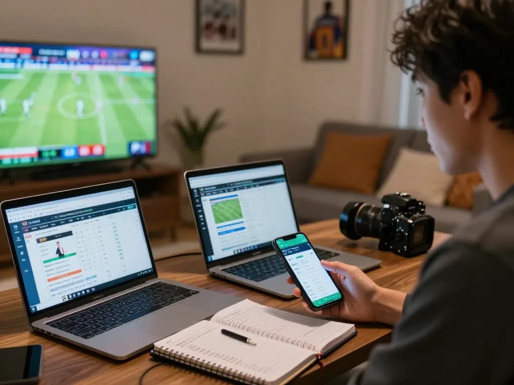 Engaged bettor analyzing kèo nhà cái live during sports matches, showcasing strategic betting insights.