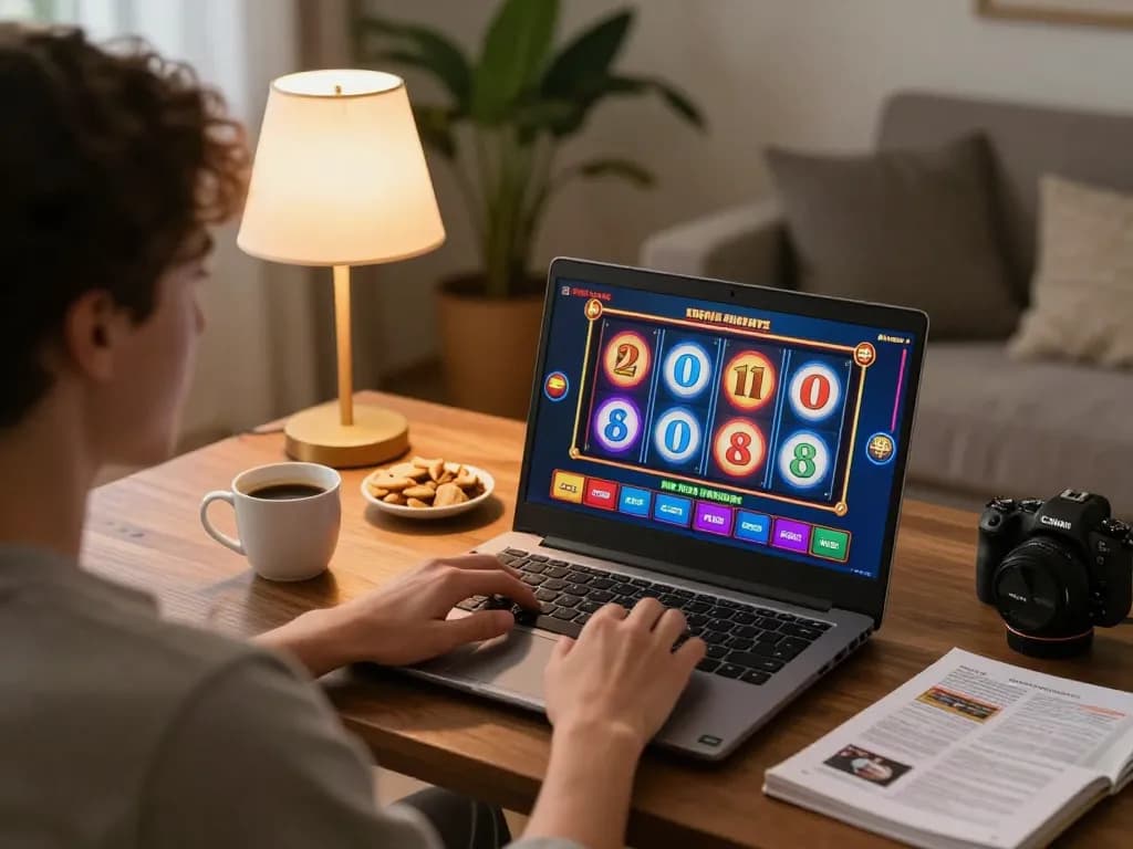 Engaging gameplay at TG88 online casino with spinning reels and cozy home setting.