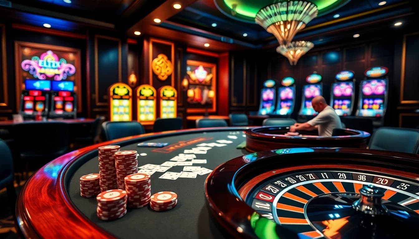 Engage in high-stakes poker at bet88.com casino with luxurious tables and vibrant atmosphere.