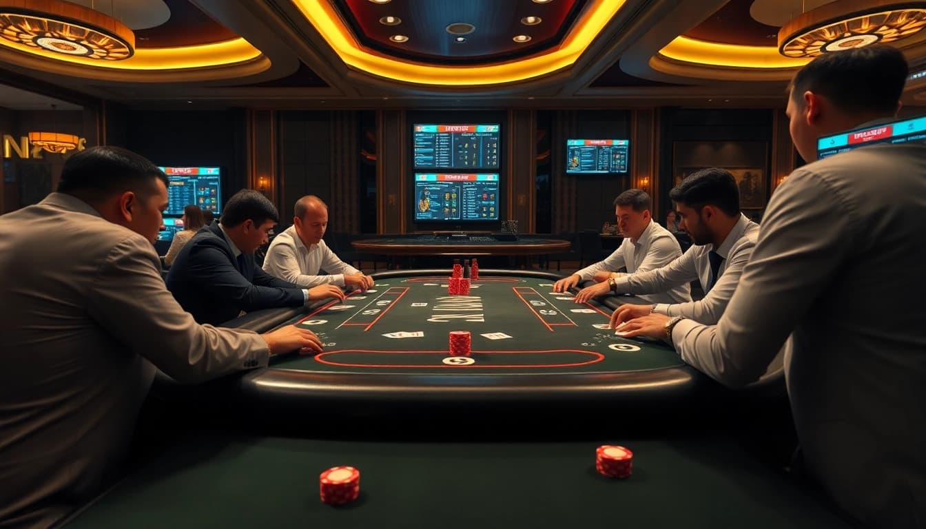Experience high-stakes gambling at a luxurious poker table, reflecting nhacaiuytinvn.us.com's professional atmosphere.