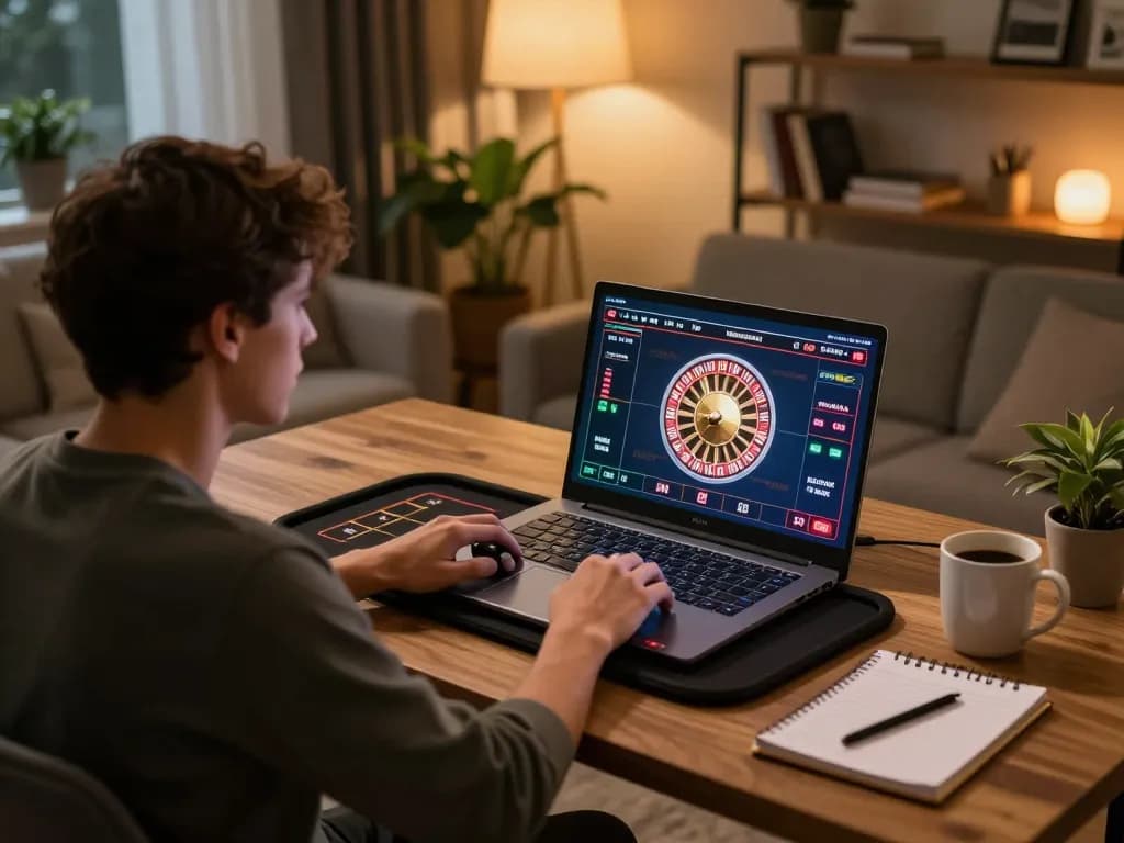 Player engaging in live dealer roulette game on 789club platform from cozy home setup.