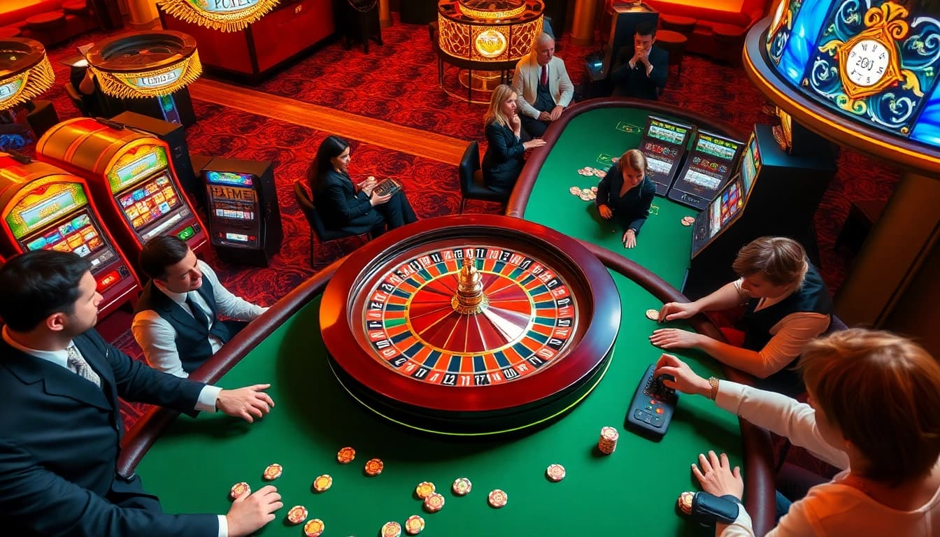 Players enjoying high-stakes games at a casino, illustrating the essence of raja luck.