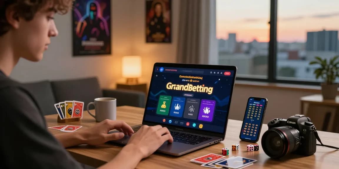 Immersive Grandbetting online gambling experience in a modern home office setting.