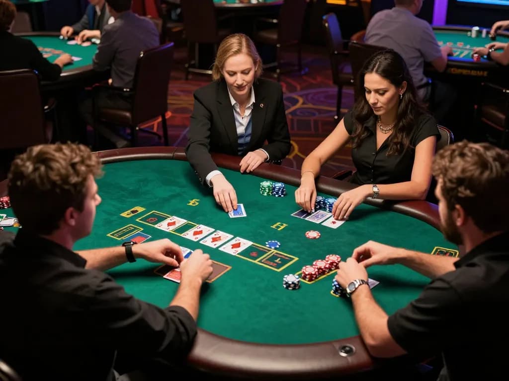 Players enjoying a thrilling blackjack game at OPEN88, showcasing engaging gameplay and vibrant casino atmosphere.