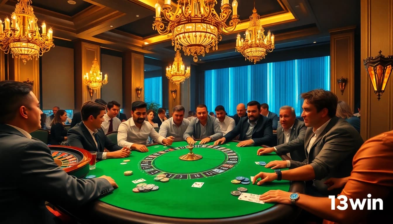Players experiencing excitement with poker at 13win casino, highlighting high-stakes action.