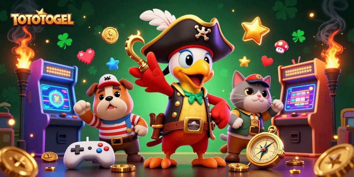 TOTOTOGEL showcases a vibrant 3D pirate adventure filled with arcade gaming elements.