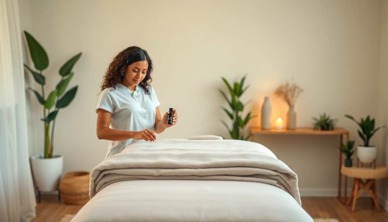 Relaxing home massage scene for 수원출장마사지, highlighting a calm ambiance and professional service.