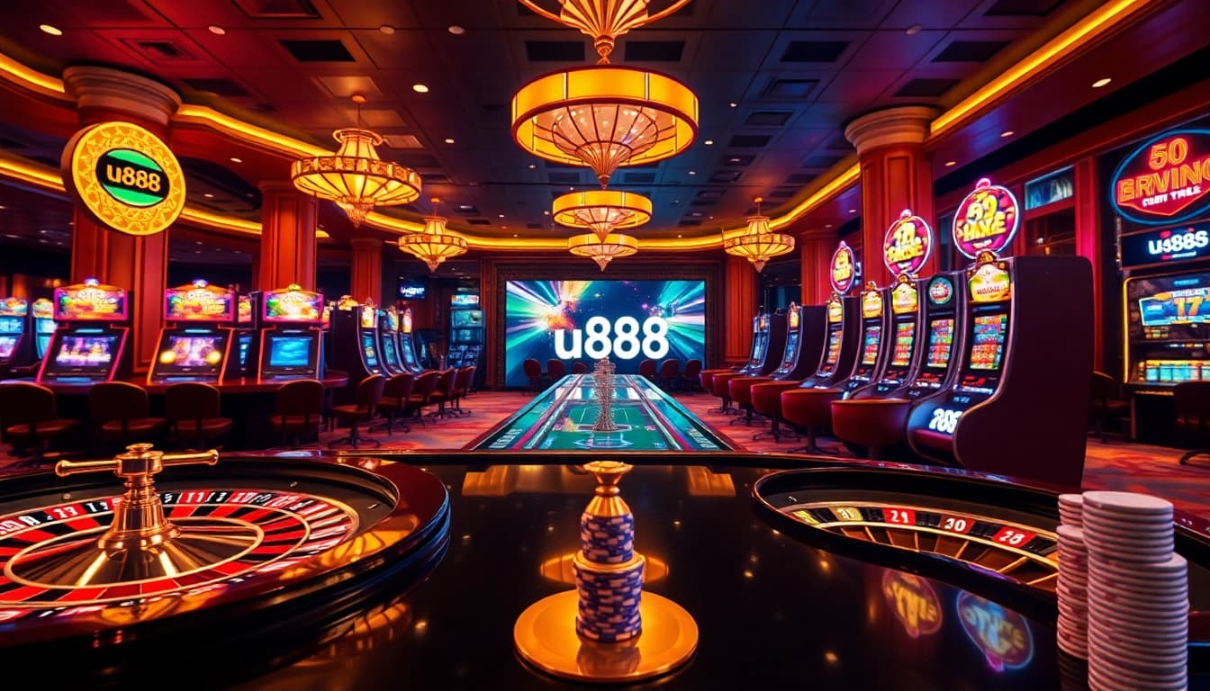 Experience the excitement of u888 online gaming with professional casino tables and vibrant slot machines.