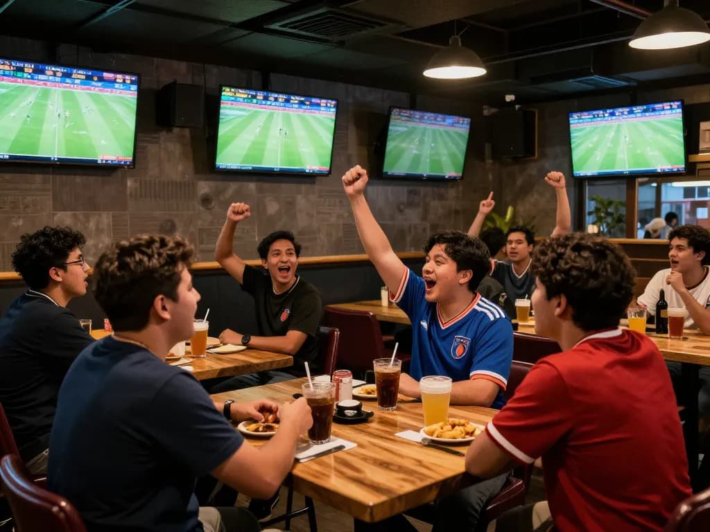 Kèo bóng đá trực tuyến shown in action as fans cheer for their teams at a lively sports bar