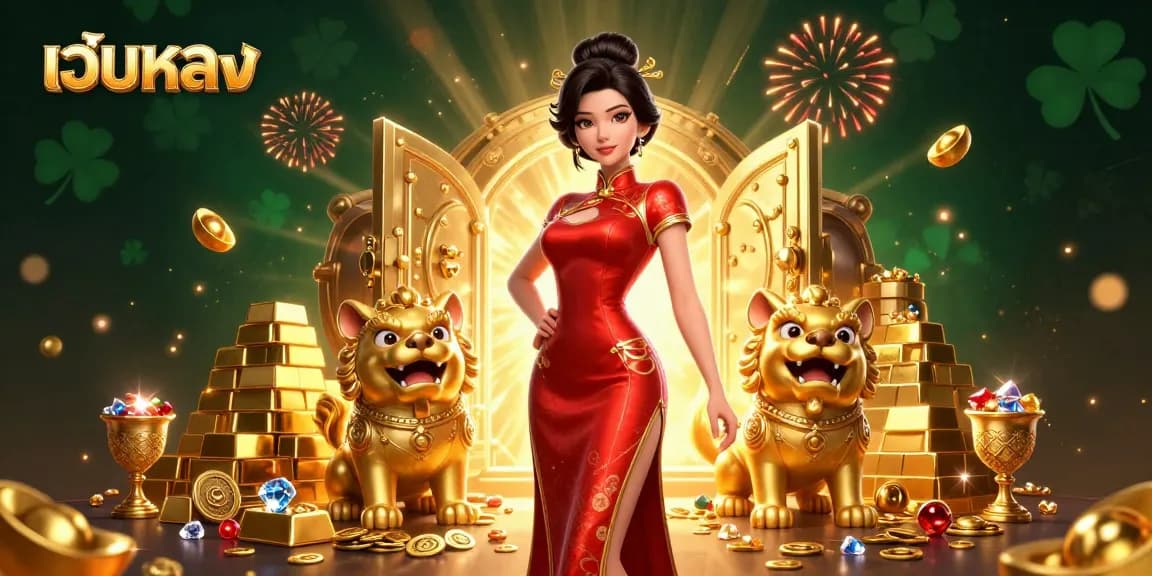 สัมผัสชัยชนะที่น่าตื่นเต้นที่ เว็บตรง กับตัวละครเอเชียที่หรูหราล้อมรอบด้วยสมบัติทองคำและดอกไม้ไฟที่ฉลอง