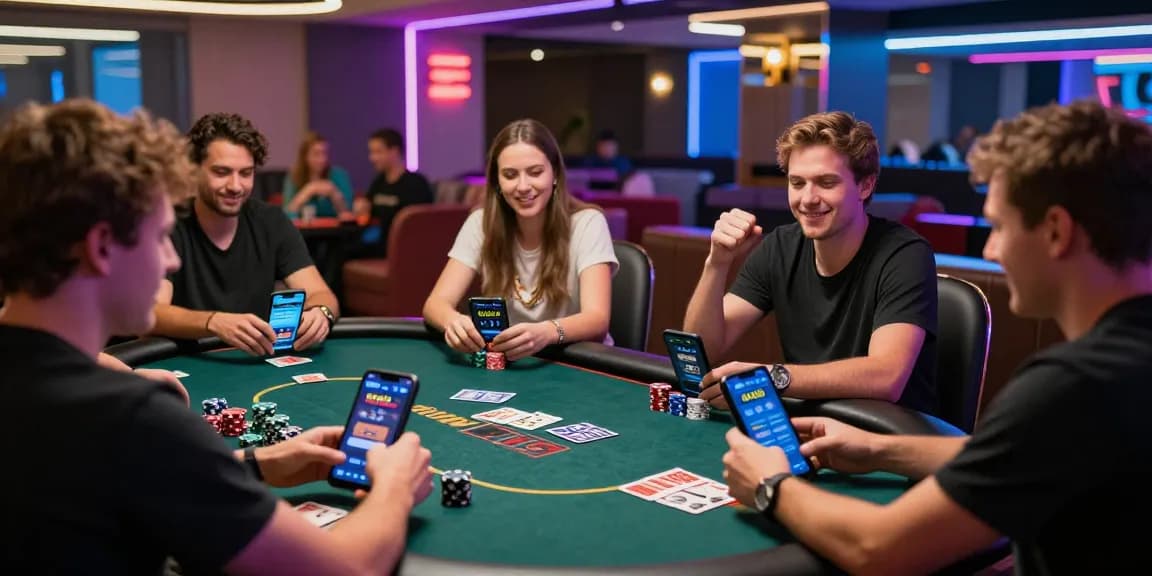 Exciting KO66 casino gaming scene with players celebrating a win on mobile devices