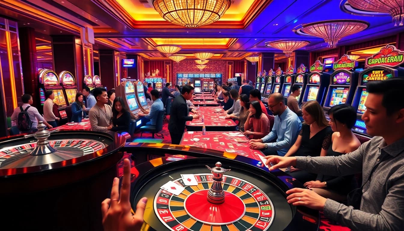 SBOBET engaging users with dynamic online gambling visuals showcasing roulette, poker, and exciting gaming action.