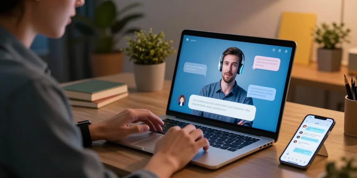 Person interacting with crush on ai chatbot in a cozy workspace, showcasing modern digital conversation.