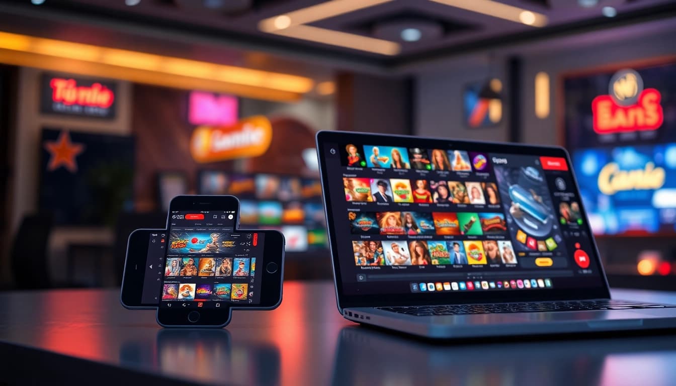 Tải GO88 gaming interface displayed on smartphone and laptop with colorful game icons.
