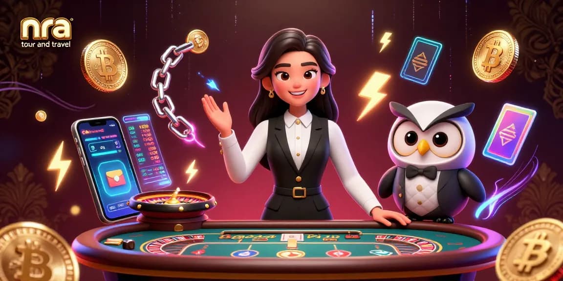 Experience nra tour and travel with a vibrant scene of dealers and crypto elements in an engaging casino atmosphere.