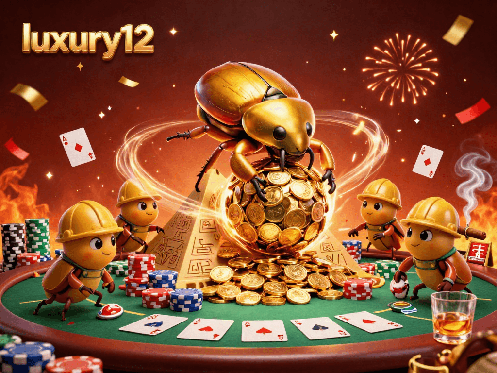 Experience luxury12's thrilling gaming scene with vibrant casino elements and characters.