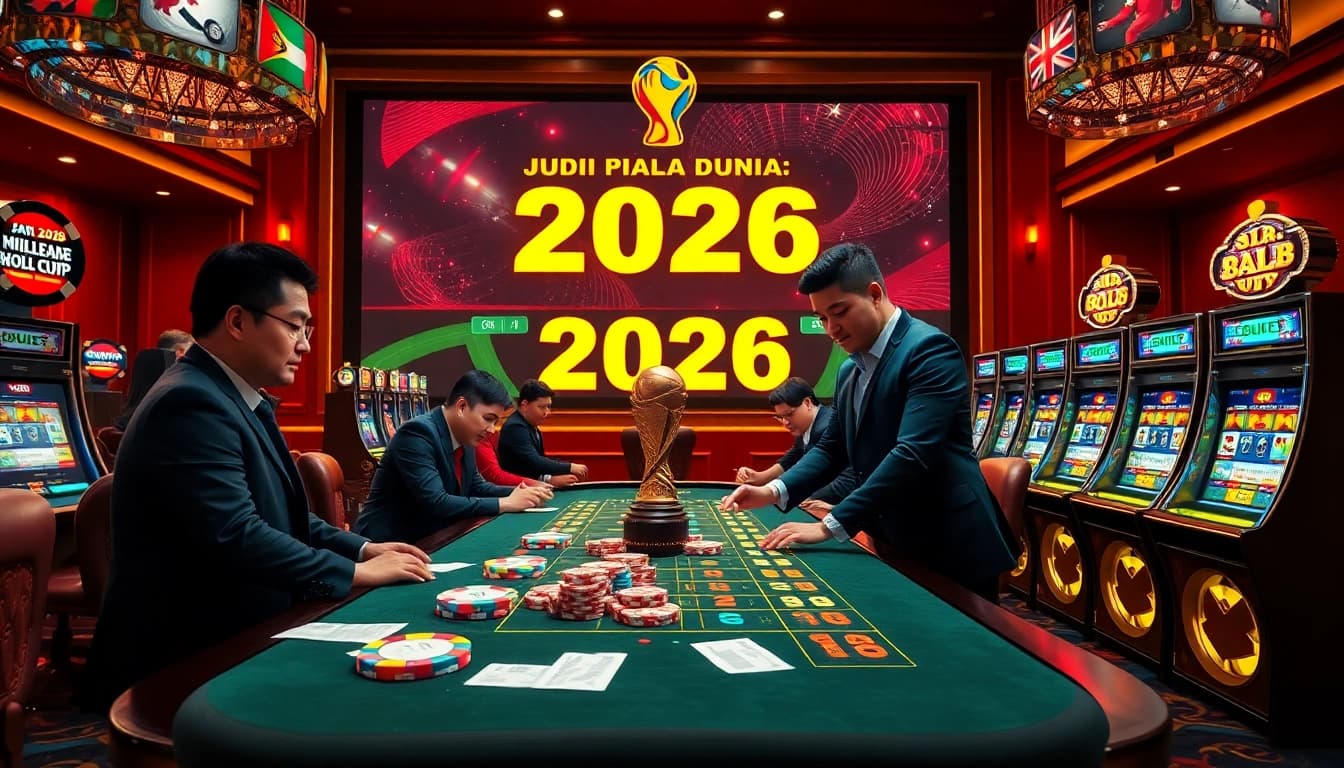 Experience exhilarating Judi Piala Dunia betting at a vibrant casino with colorful chips and excitement.