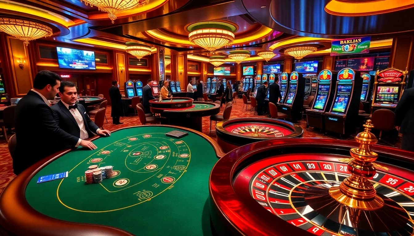 Experience the thrill of winning at new88 with a vibrant casino scene featuring poker, roulette, and slots.