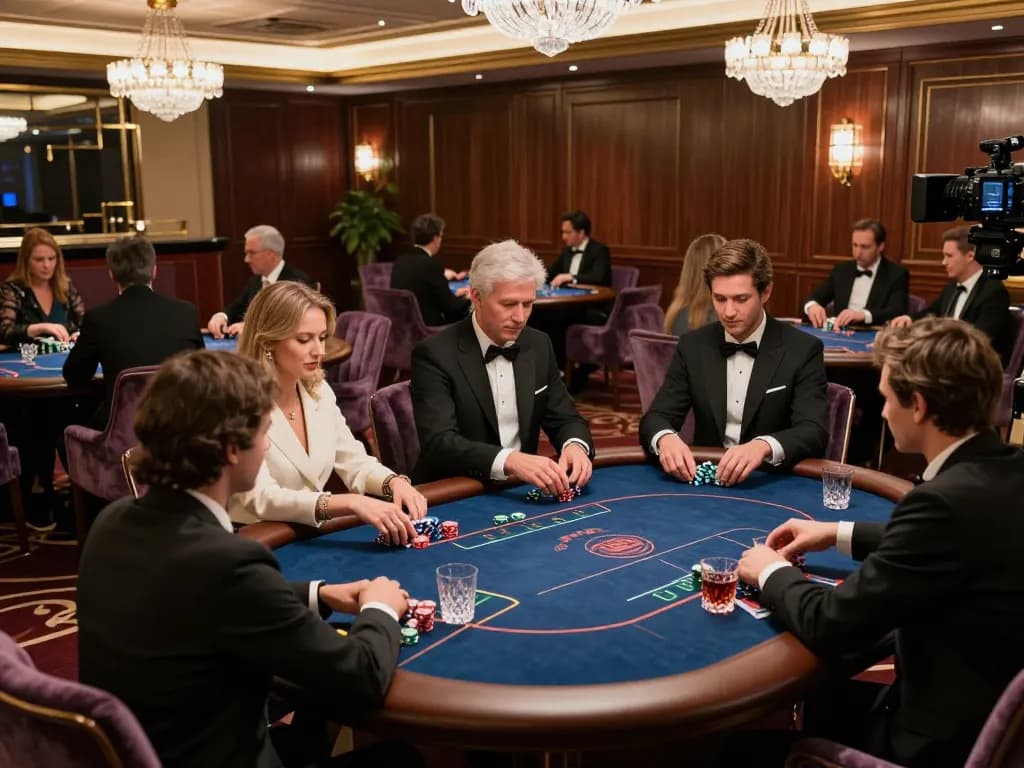 Players enjoying a strategic poker game in an exclusive VIP area at 11-hd casino, showcasing luxury.