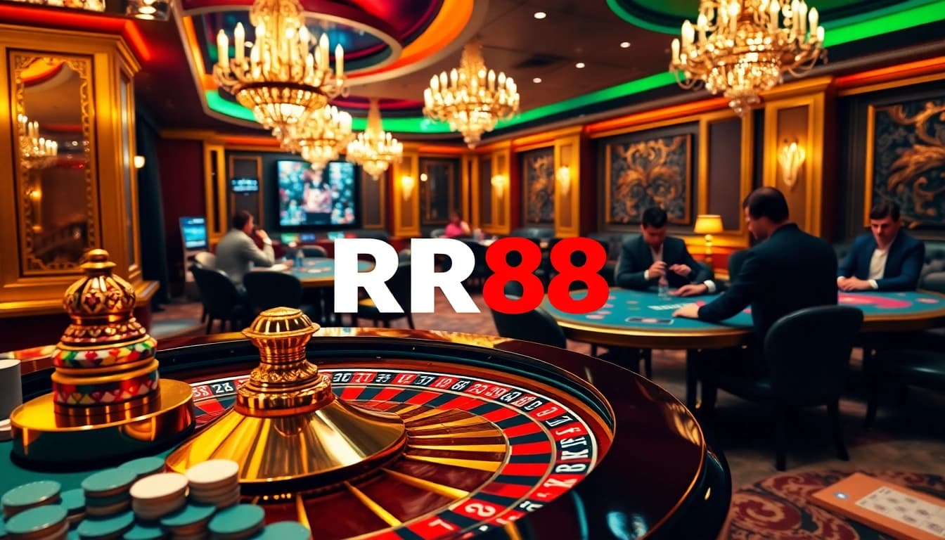 Players winning big at RR88's exciting casino tables with vibrant atmosphere.