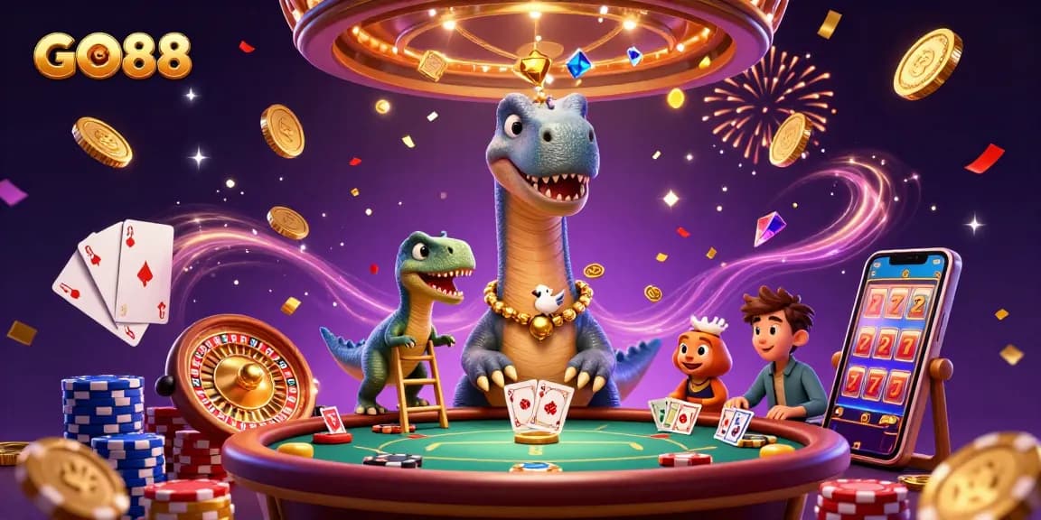 GO88 brings excitement to online gambling with vibrant casino elements in a dynamic scene.
