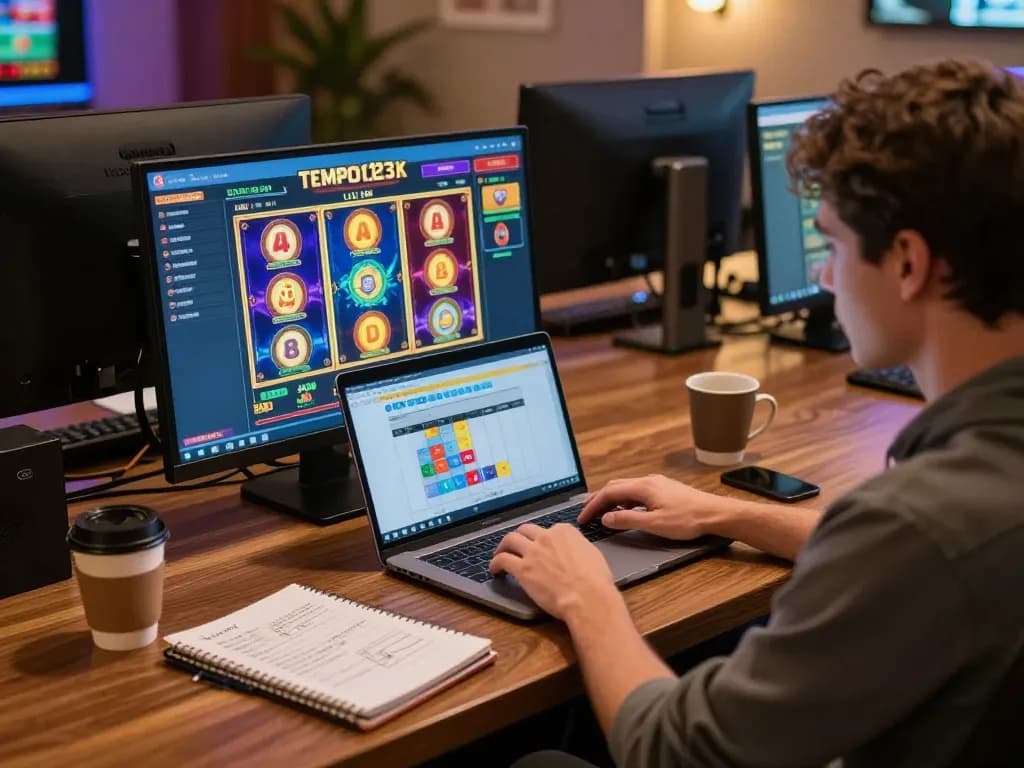 Bergabung dalam permainan slot online menggunakan Tempo123 Link di laptop dalam suasana yang nyaman.
