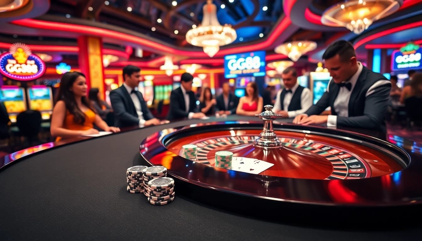 Players engaging at a roulette table represented by GG88 for an immersive gambling experience.